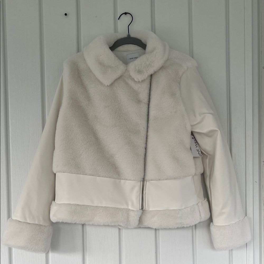 Nine West Cream faux fur leather Moto Jacket